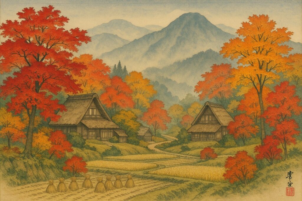 Paisagem tranquila de outono, no Japão