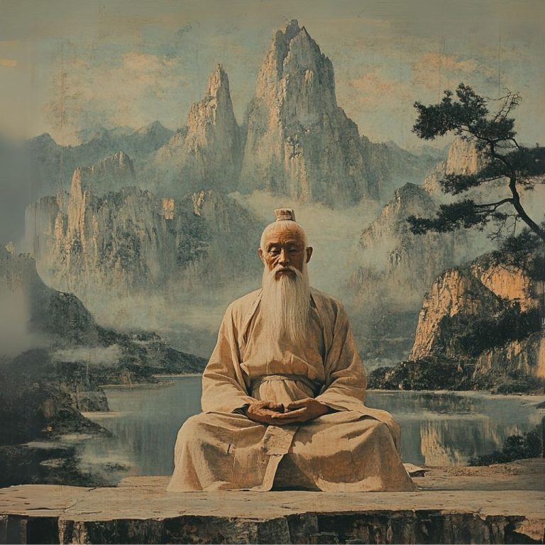 Velho monge taoista meditanto