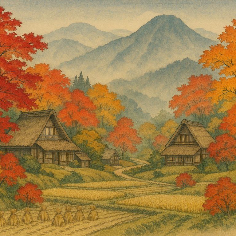 Paisagem tranquila de outono, no Japão